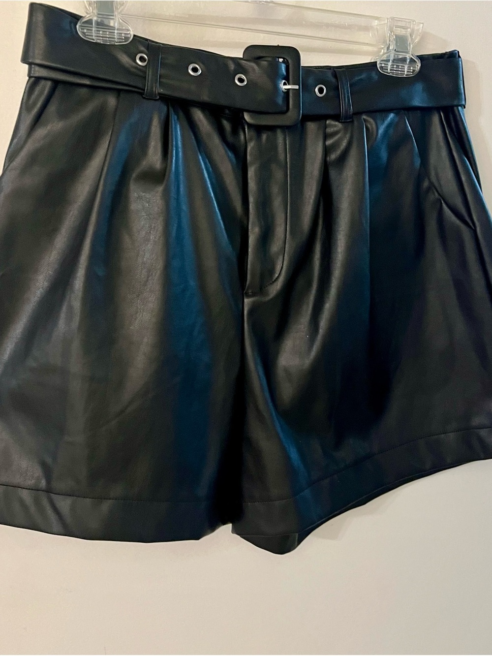 Ci Sono Black Faux Leather Belted Shorts